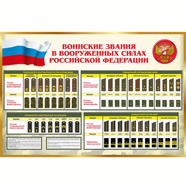 Стенд "Воинские звания в вооруженных силах Российской Федерации" ШК-16109