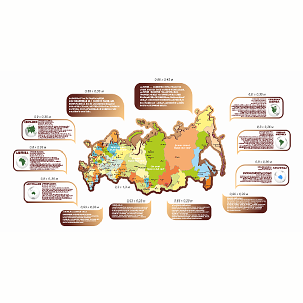 Комплект стендов для кабинета географии "Карта России с табличками" ШК-3991