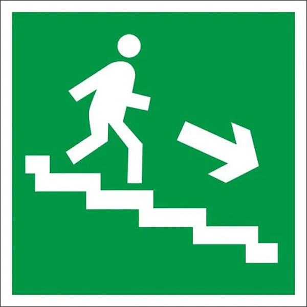 Наклейка Е-13 "Направление к эвакуационному выходу по лестнице вниз"